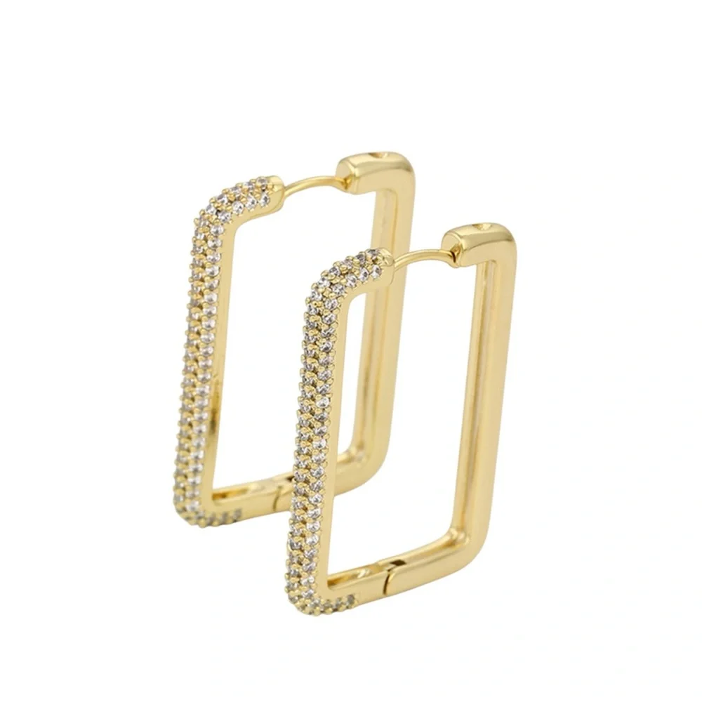 Last 1 🔥Rectangle Huggie Hoop Earrings 14k Gold Plated CZ Stone Tarnish Free